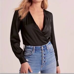 Abercrombie & Fitch Satin Wrap Longsleeve Bodysuit